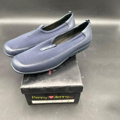 Penny Henry Navy Slip-On Shoes, Size 8