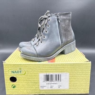 Naot Gray Lace-Up Ankle Boots, Size 8