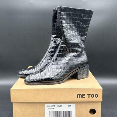 Me Too Black Croc-Embossed Ankle Boots, Size 8