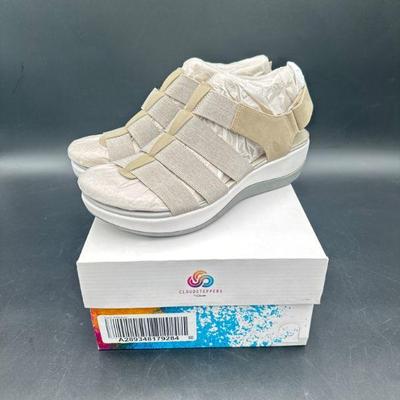 Beige Slip-On Shoes with Elastic Straps, Size 8