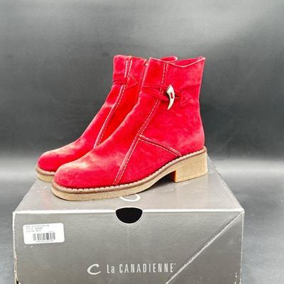 La Canadienne Red Suede Ankle Boots, Size 8
