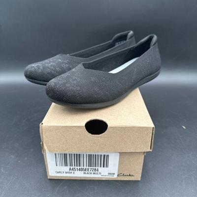 Clark Women’s Black Flat Slip-On Shoes, Size 8