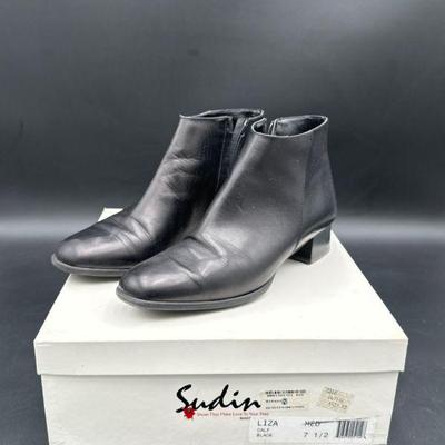 Sudini Black Leather Ankle Boots with Box