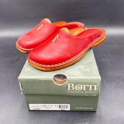 Born Red Leather Slip-On Clogs, Size 8