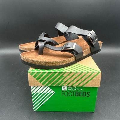 White Mountain Footbeds Black Sandals, Size 8