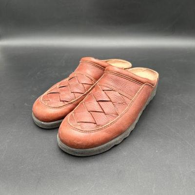 Brown Leather Slip-On Shoes, Size 8