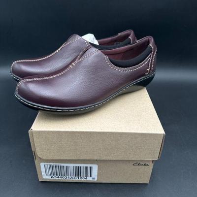 Clarks Burgundy Slip-On Shoes, Size 8