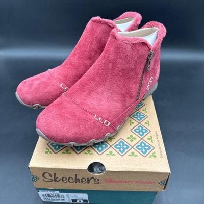Skechers Red Suede Ankle Boots, Size 8