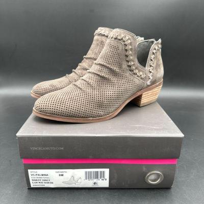 Tan Suede Perforated Ankle Boots, Size 8