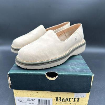 Born Bermuda Cream Suede Slip-On Shoes, Size 8