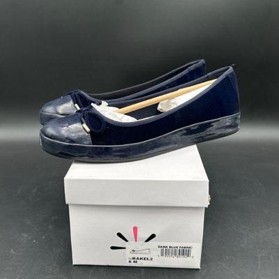 Navy Blue Patent Leather Ballet Flats, Size 8