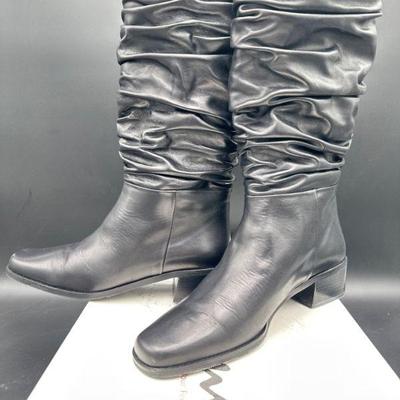 Sudini Leslie Black Leather Boots, Size 8