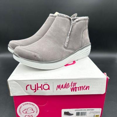 Ryka Gray Slip-On Ankle Boots, Size 8