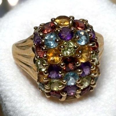 Cluster ring 10k semi precisious stones