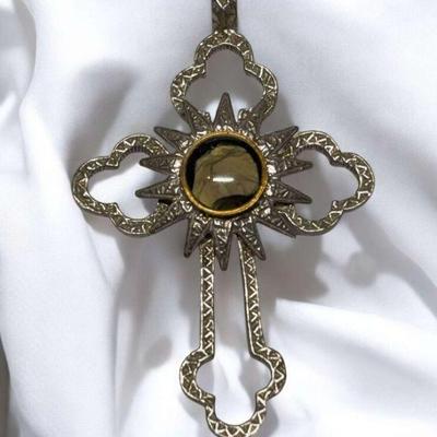 Tm ns stamped sterling cross with encased stone