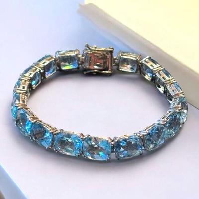 Sterling topaz link bracelet