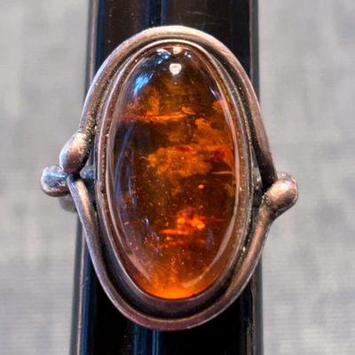 Silver amber ring