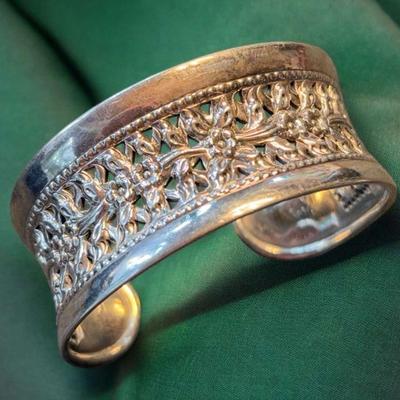 Openwork sterling cuff bracelet