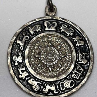 Aztec calendar pendant in sterling