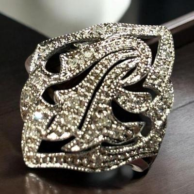Diamond 10k white gold filigree accent ring