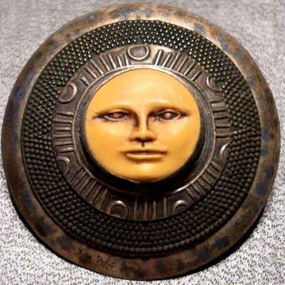 E tabra signed sun god" talisman pin