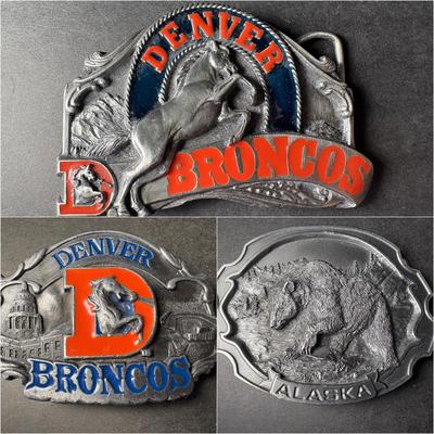 2 Limited Edition Denver Broncos & Alaska Belt Buckles 