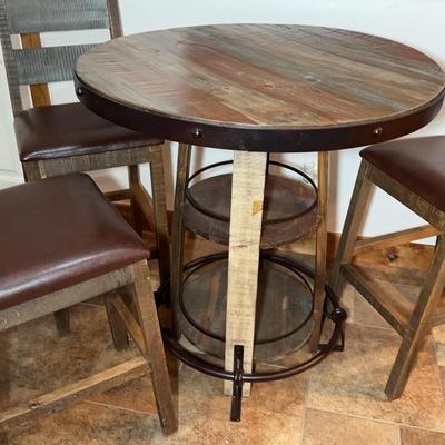 Multi Wood Rustic Barrel Style Pub Table & Chairs