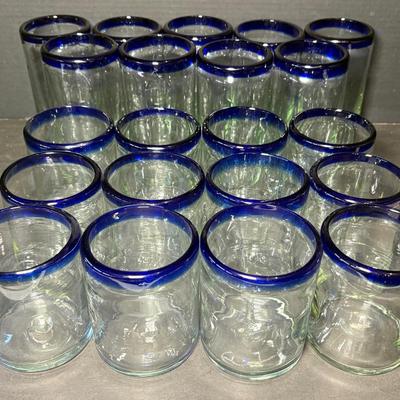 Hand-Blown Mexican Colbalt Blue Rim Glasses