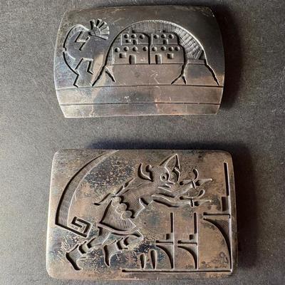 Pair Of Vintage Navajo Sterling Belt Buckles