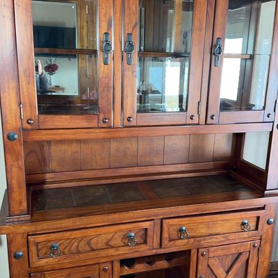 Beautiful Stone Top Rustic Bar & Dining Hutch