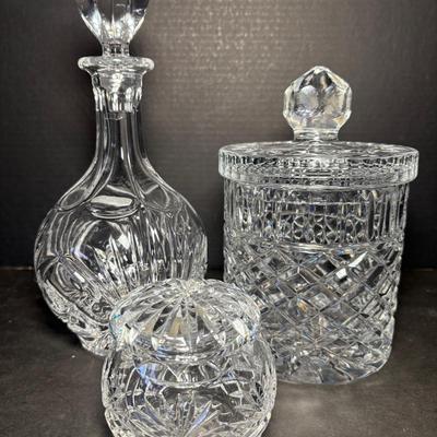 Nachtmann Crystal Whiskey Decanter, Czech Crystal Ice Bucket & Crystal Sugar Bowl