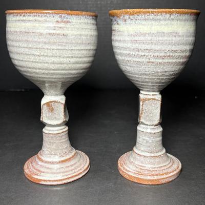 Pair Of Art Pottery Chalices 