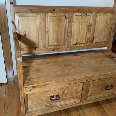 Rustic Knotty Pine Bench With Drawers