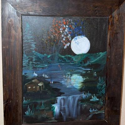 Original Lake Cabin By Moonlight Oil On Canvas