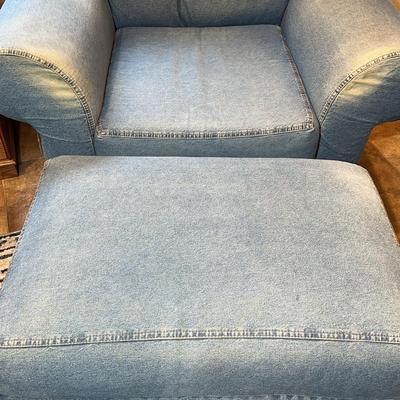 Denim Jean Upholstered Oversize Chair & Ottoman