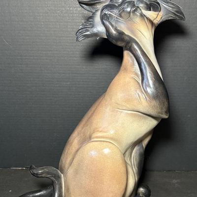 Randy Hand Cast Cat Eating A Bird Statue 