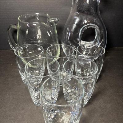 Italian-Style Clear Glass Carafe & 6 Old Fashion Glasses 