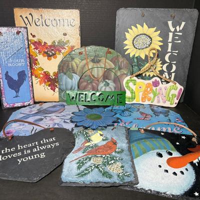 Collection Of 9 Painted Slate Welcome Signs & More