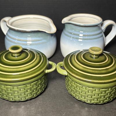 Pair Of Pier 1 Imports Basketweave Lidded Personal Casserole Dishes & Noritake Stoneware