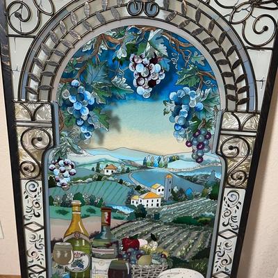 Painted Glass & Metal Wine Country Art Hanging