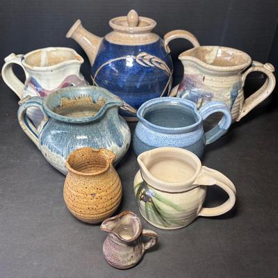 Studio Art Pottery Tea Pot, Creamers & Mugs