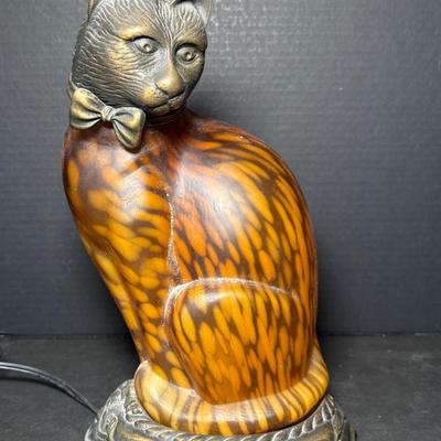 Vintage Andrea by Sadek Tin Chi Amber Cat Accent Lamp