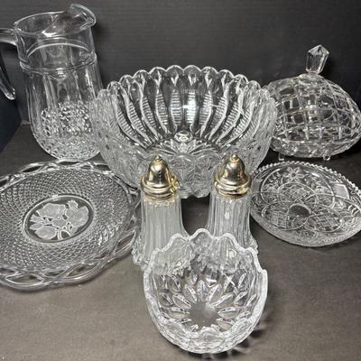 Large Crystal Bowl, Lidded Candy Dish, Imperial Glass Dish Lace Edge Frosted Rose Plate & More 