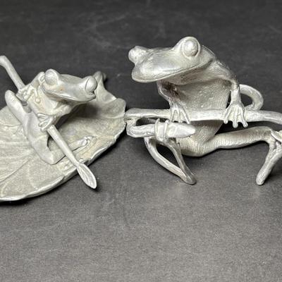 Pewter Frog Business Card Holder, Artist Signed & Paddling Frog