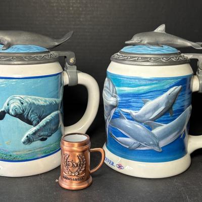 1993 & 1995 Budweiser “Extinction is Forever" Marine Conservation Series Steins