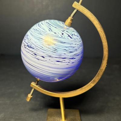 Beautiful Vintage Art Glass Orb Suspended In A Brass Display 