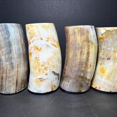 AleHorn Large Natural Drinking Horn Tumblers, Set Of 4