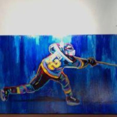 Autograph & signed paintings of St. Louis Blues players B. Elliott, D. Backes & A. Steen by Artist Steven Walden.