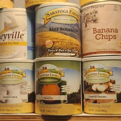 Various 10# cans of dehydrated or freeze dried food for long term storage