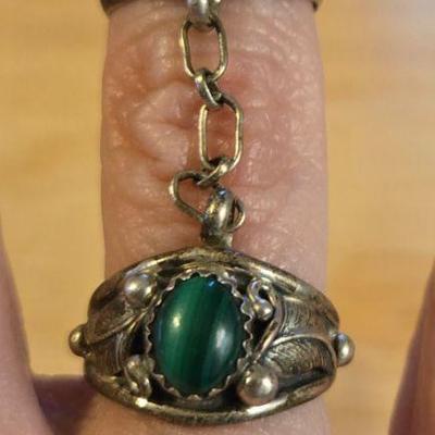 Silver Slave Ring with Green Stone